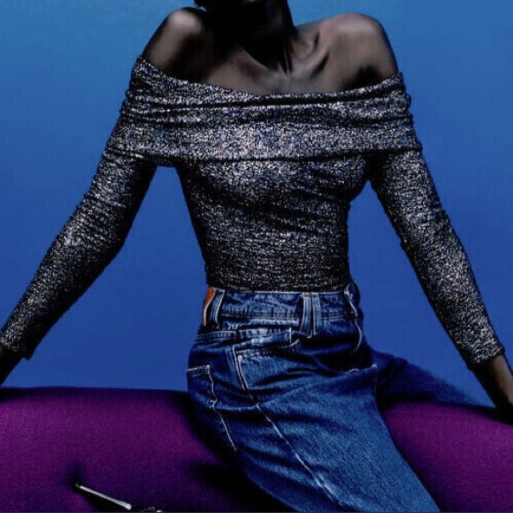 Zara Festive Season Embellished Sparkly  Bodysuit Off The Shoulder NWOT